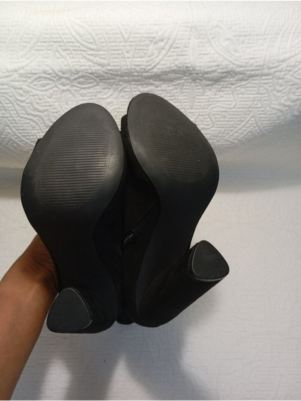 Steve Madden Black Suede Open-Toe Platform Heels Size 7 Zippered Ankle Strap - Picture 10 of 10